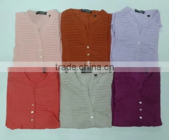 Ladies Button Down Shirts With Pintuck on Chest and Fold up Sleeve photo-5