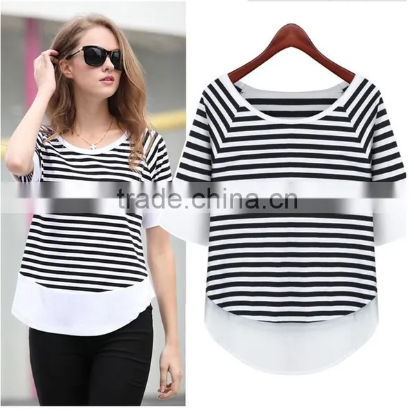 Summer Simple Latest Fashion Women Black and White Striped Lady Shirt Chiffon Fabric Chiffon Blouse photo-5