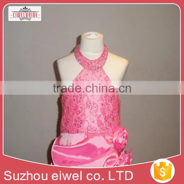 Sleeveless Pink Halter Flower Girl Dress for 9 Years Girl photo-3
