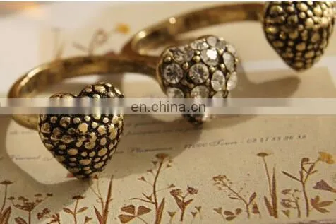2017 New Fashion Three Heart Simulated Diamond Two Finger Rings Fashion Retro Double Finger Open Ring Classic Fashion photo-4