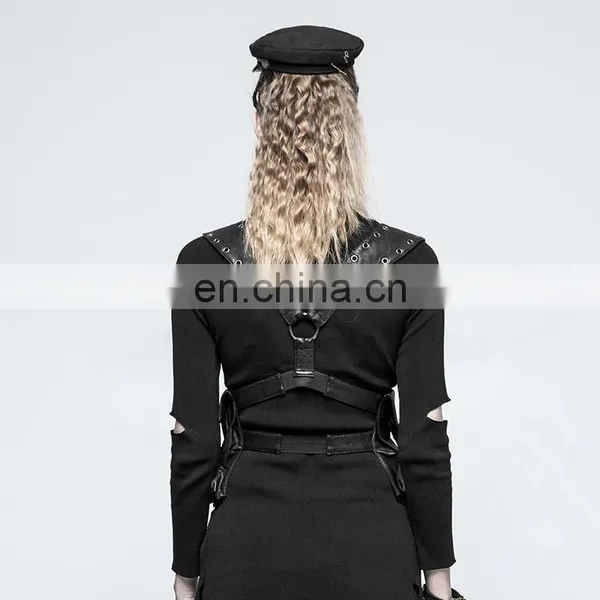 Punk Rave Gothic Black Chest Harness-top With Pockets S-217 photo-3