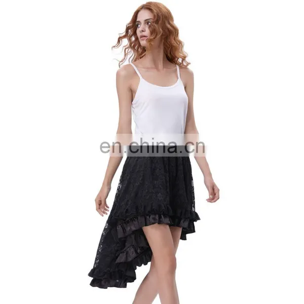 Belle Poque Vintage Retro Lace Satin Elastic Waist Asymmetrical High-Low Black Skirt BP000329-1 photo-4