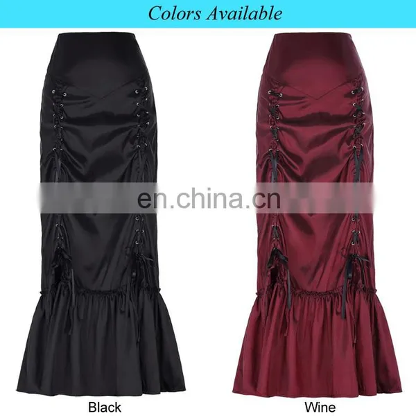 Belle Poque Women's Vintage Retro Gothic Victorian Style N/T Taffeta Long Black Ruched Skirt BP000208-1 photo-6