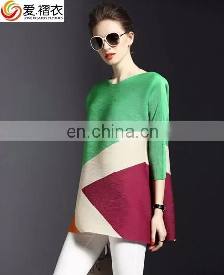 2017 New Fashionable Patch Work Blouse Designs Women Stripe Blouse photo-2