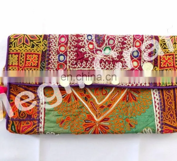 Wholesale Gypsy Kutch Embroidered Coin Clutch- Bohemian Tribal Clutch Purse -Vintage Tribal Embroidered Clutch photo-4