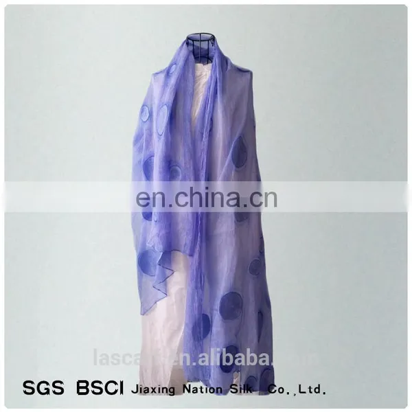 Women Blue Silk Georgette Embroidered Long Scarf photo-2