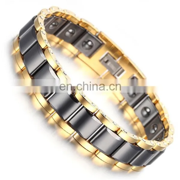 Gold Tungsten And Ceramics Carbide Magnetic Therapy Link Bracelet for Arthritis Pain Relief photo-6