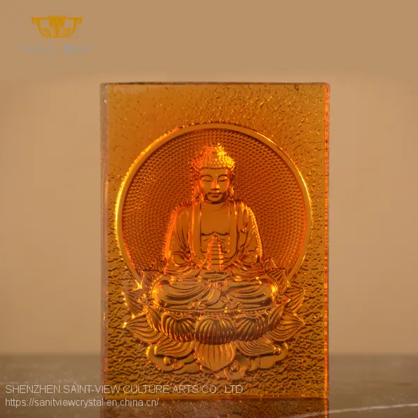 Customization Liuli Crystal Glass Craft Interior Home Buddha Brick Sculpture photo-2