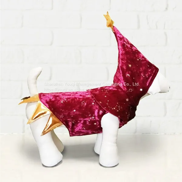 Wholesale Dog Dress Red/ Golden Star Cloak Dog Clothes/ Diamond Velvet Red Dog Clothes photo-3