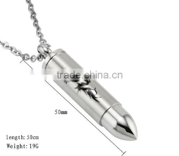Titanium Stainless Steel Bullet Pendant Necklace Men's Design Can Open to Put Something in it photo-3