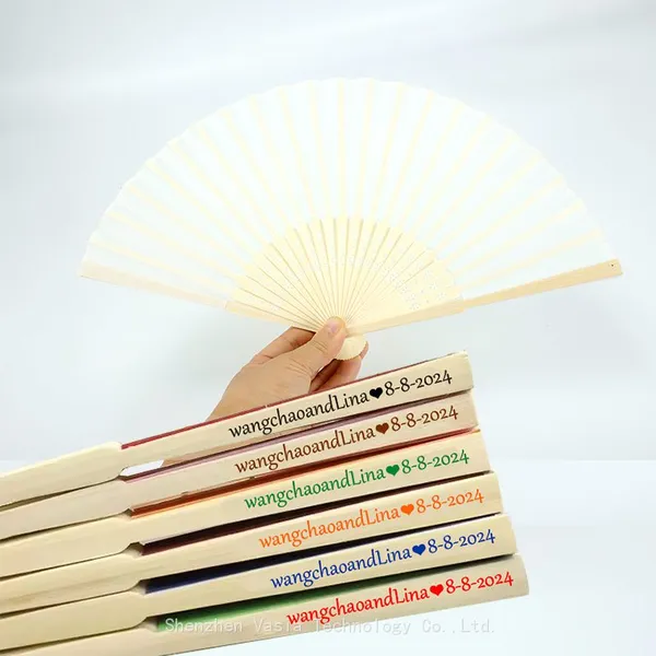 Personalized Wedding Favor Guest Custom Logo Silk Bamboo Folding Hand Fan With Organza Bag photo-5