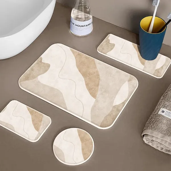 Diatomite Stone China Factory Wabi-sabi Style Absorbent Bath Mat Set photo-2