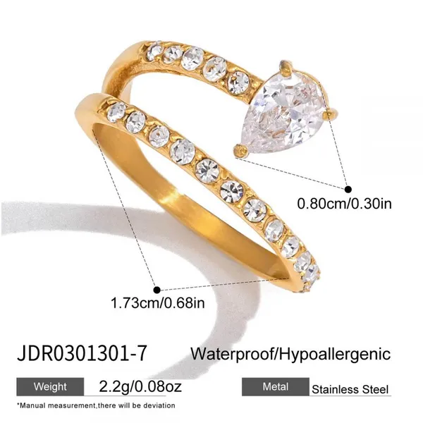 Stainless Steel Gold Plated Adjustable Zircon Open Ring Geometric Statement Ring for Women Jewelry photo-4