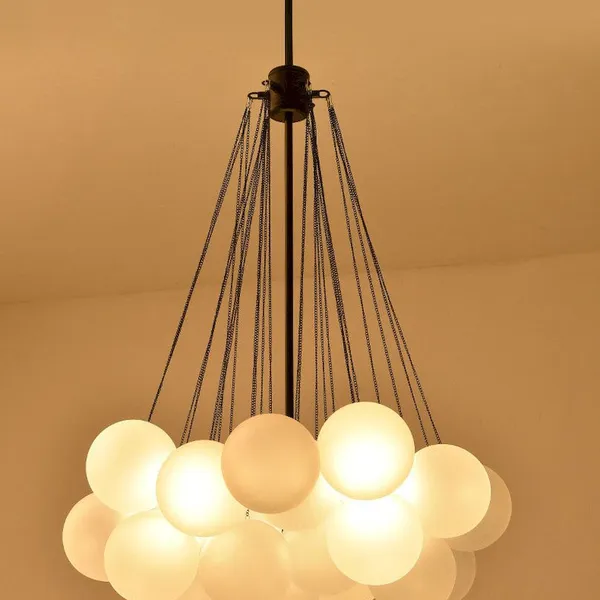Grape Cluster Pendant - 19 Milky White Glass Balls Black E27*3 photo-3
