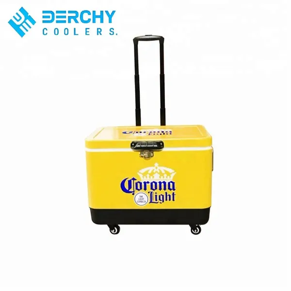 51L Insulated Metal Cooler Box Wheeled Portable Durable Vintage Fishing & Camping Ice Bag OEM for Custom Order