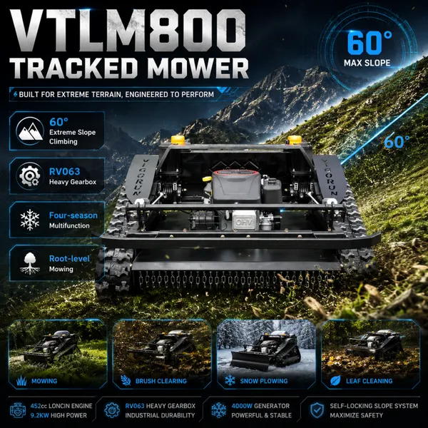 Vigorun VTLM800 Remote Brush Cutter Euro5/EPA 60° Slope Self‑Locking Crawler Lawn Mower Agricultural