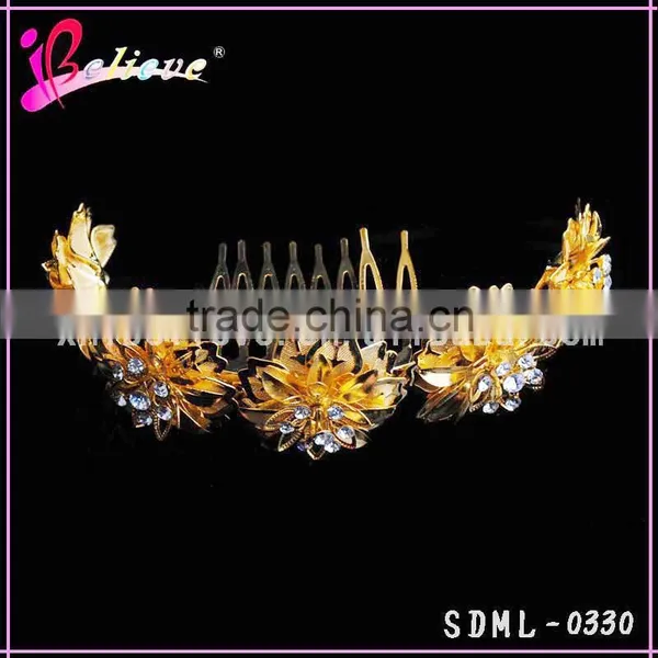 Elegant Indian Gold Hair Accessories Headband, Diamond Flower Hairbands for Ladies