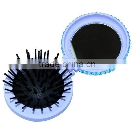 Girls Travel Folding Hair Brush With Mirror Pocket Size Comb photo-3