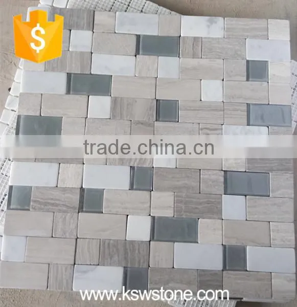 Glass Mosaic Mixed With Marble Stone Mosaic