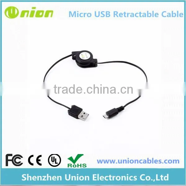 Retractable USB 2.0 to Micro 5Pin Data/Charging Cable 70cm Black White Red