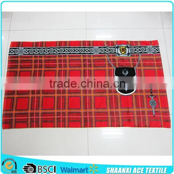 100% Cotton Velour Printing Scottish Plaid Pareo Beach Towel Customer Design Plaid Cotton Pareo