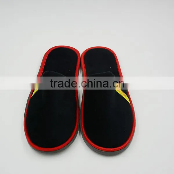 Black Velvet Slippers, Ribbon LOGO, Hotel Slippers, Photo Graph
