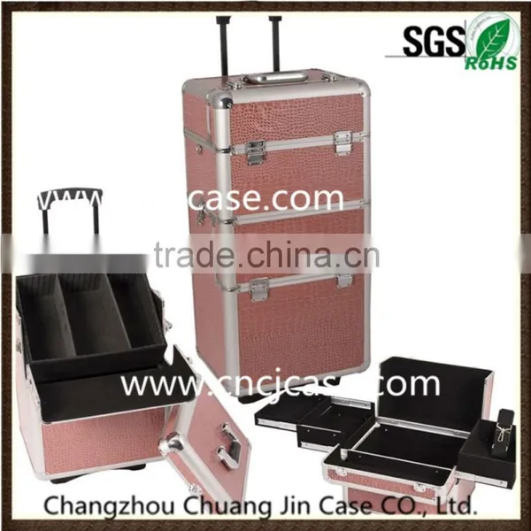Customized Cheap Professional Silver Aluminum Cosmetic Case With Wheels photo-2