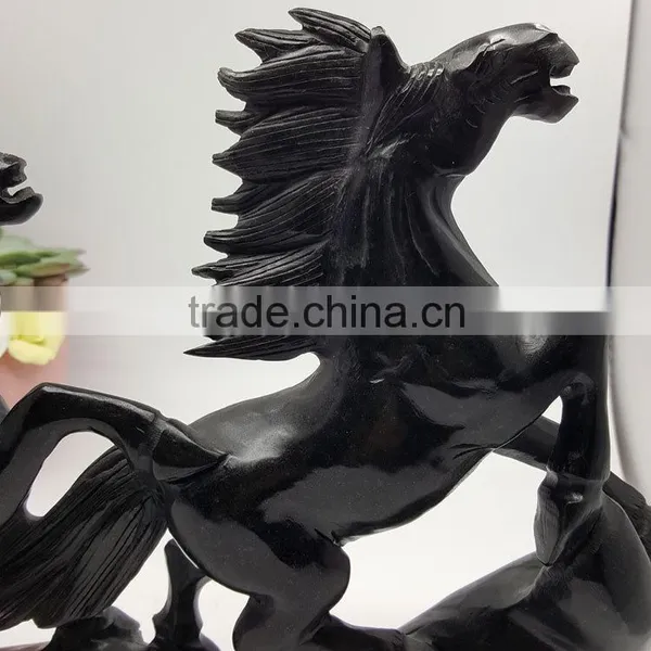 Obsidian Horse Sculpture Animal Carvings photo-2
