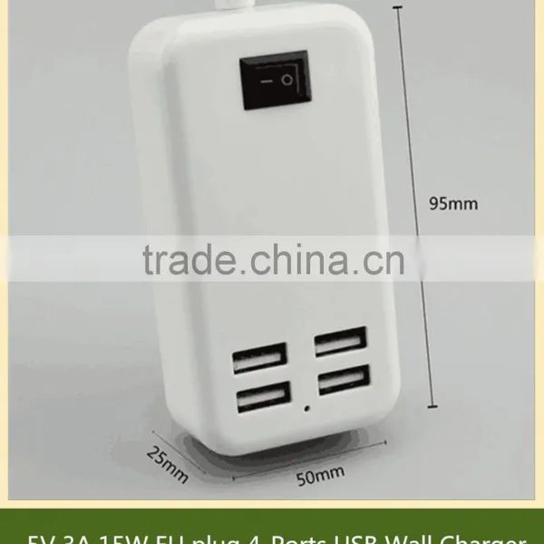 Original 5V 3A 15W EU Plug 4-Ports USB Wall Charger Adapter for IPhone 6 Desktop Charger Adapter With 1.5m Cable Line White photo-2