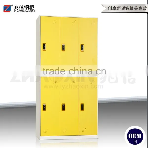 Metal Supermarket Locker 6 Door Yellow Wardrobe Electronic Cabinet