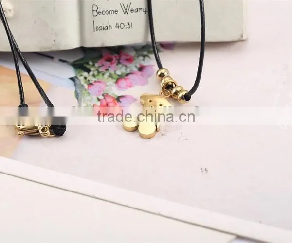 Fashionable Most Popular Simple Black Long Rope Friendship Necklace With Bear Pendant photo-2