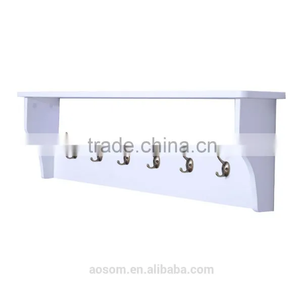 HomCom White 42" 6 Hook Hanging Entryway Shelf Wall Shelf With Hooks photo-3