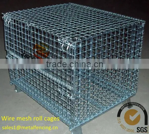 China workshop used industrial transport baskets steel wire welded visuality grids electronic galvanized wire mesh roll cages