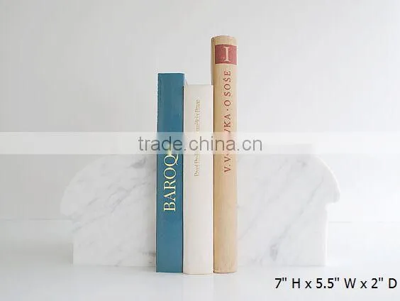 Simple Home Library Office Decor Minimalist Bookends White Carrara Marble Contemporary Bookend Stand photo-5