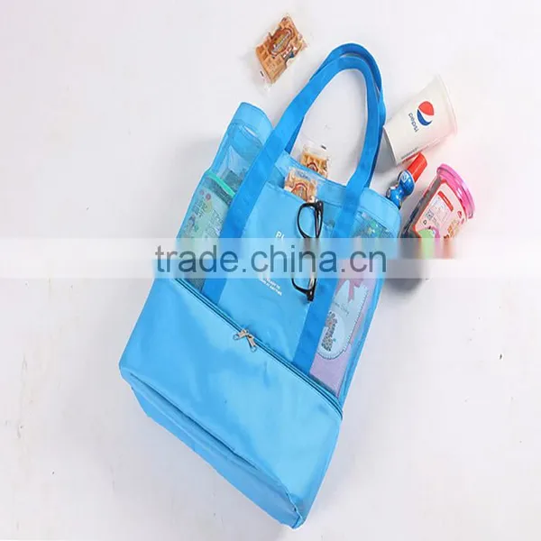 Custom Mesh Beach Tote Bag / Ice Cooler Bag With Insulated Compartment photo-2