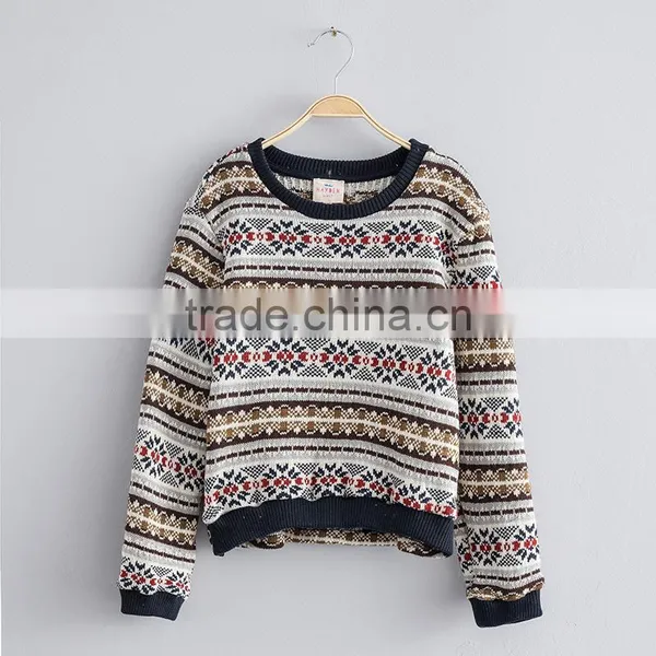 S32448W Knitting Pattern Sweater Top Teenager Kids Pullover O-neck Vintage Style Sweaters photo-5