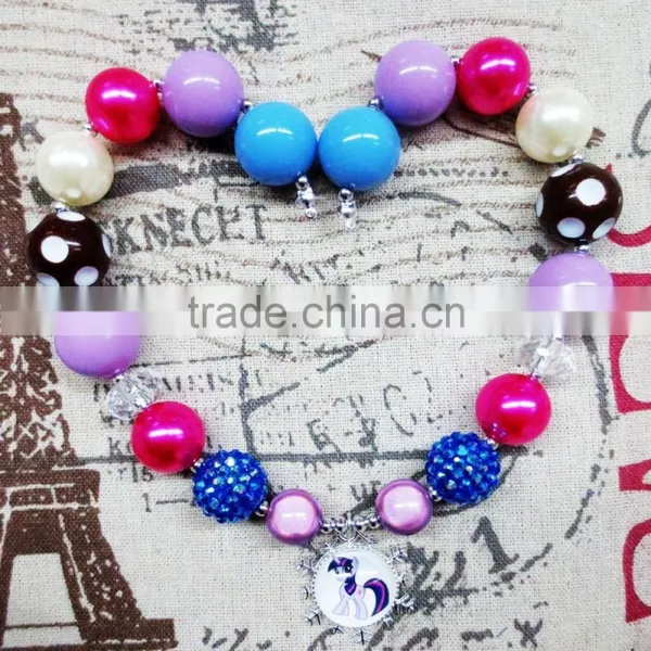 Turquoise Acrylic Bead Princess Chunky Necklace With Pendant photo-3