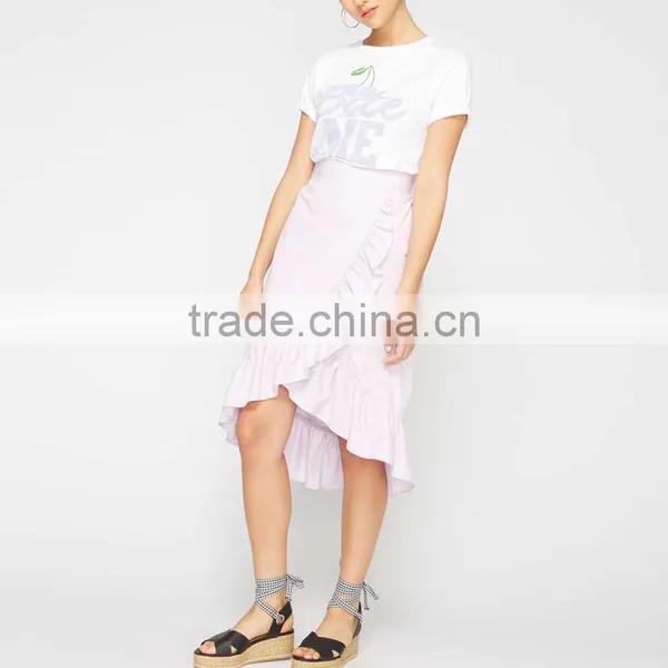 Falbala Hem Midi Wrap Skirt for Girls Hot Summer Ladies Poplin Fashion Skirts photo-5