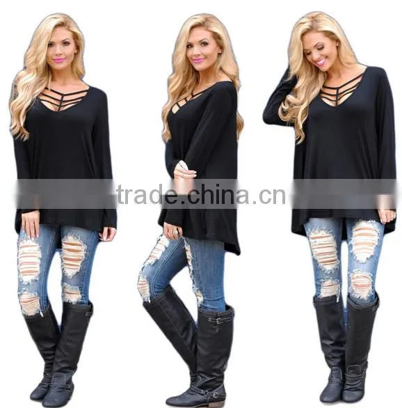 The European and American Fashion Pure Color Loose Long-sleeved T-shirt photo-3