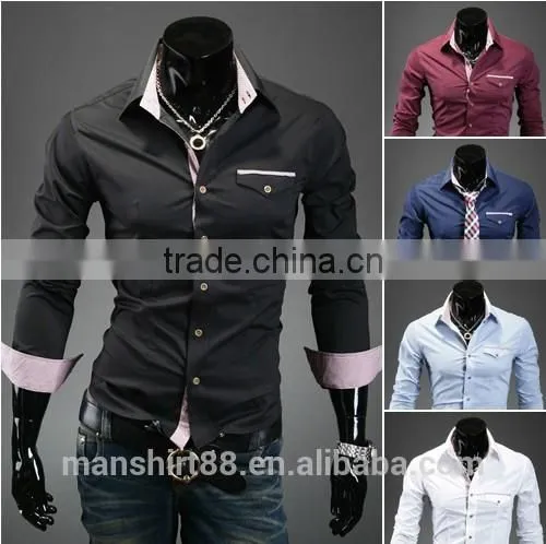 Stylish Contrast Color Slim Fit Dress Shirt photo-2