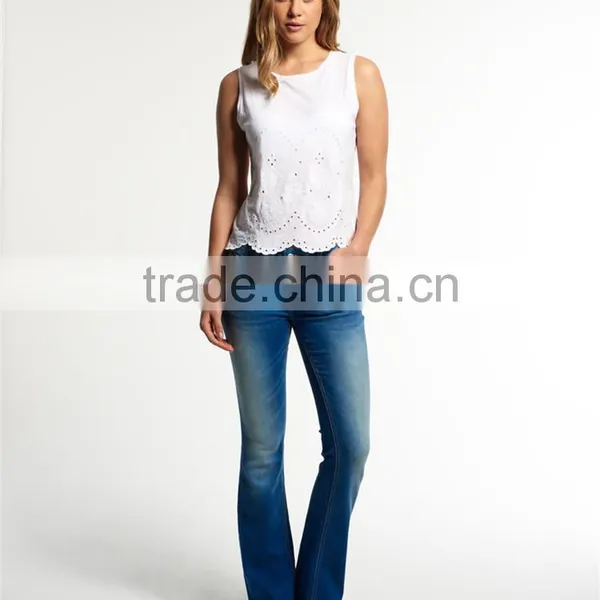 2017 China Shandao High Quality New Fashion Model Sleeveless White Round Neck Cotton Girls Cool Summer Tops photo-3