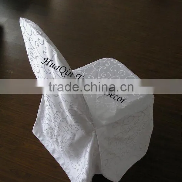 White Damask Jacquard Chair Cover Wedding Banquet Chair Cover