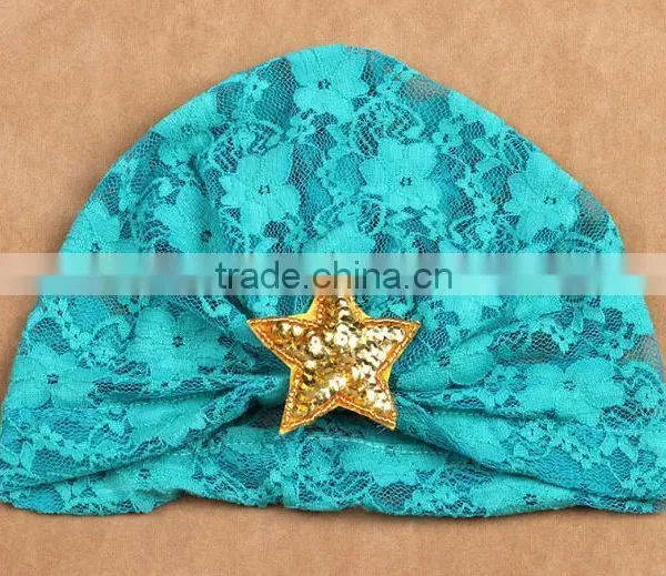 Indian Kids Turban Sequin Start Lace Hat, Fashion Sequin Hats With Lace Design photo-2