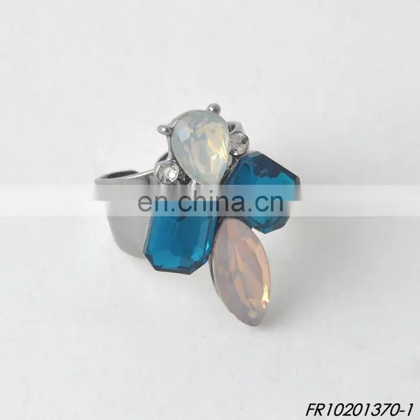 Colorful Crystal Latest Gunmetal Adjustable Finger Ring Designs photo-2