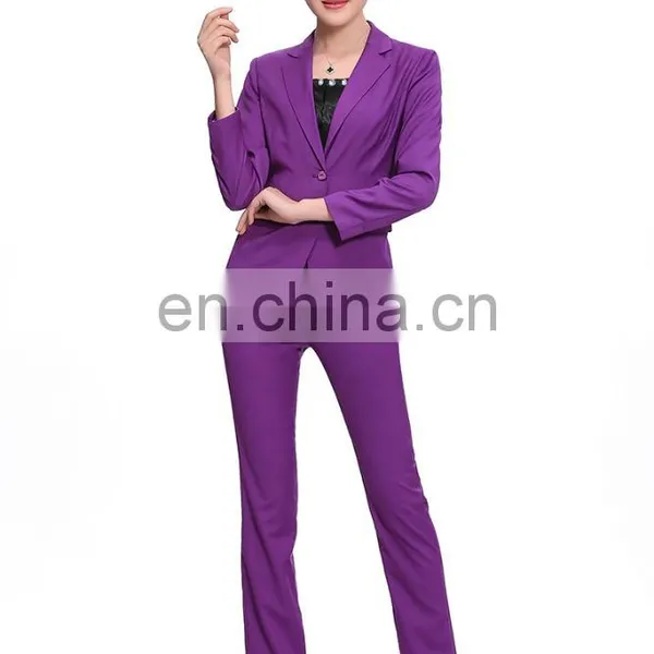 Kangyi Lapel Collar Purple Pant Suit Workwear Long Sleeve Business Office Lady Coat Pant Suit photo-2