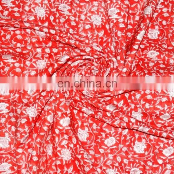 Hand Block Cotton Print Fabric Natural Sewing Indian Voile Fabric photo-4