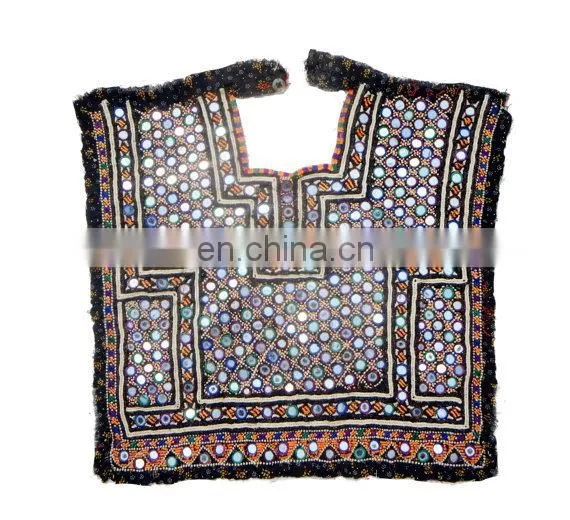 IIndian Vintage Handmade Neck Yoke Thread With Mirror ,Embroidery Work Applique Patch Sewing Craft.Big Vintage Banjara Neck Yoke photo-3
