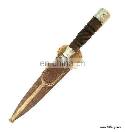 KNIFE WITH STAINLESS STEEL SHEET 14CM WITH TURNING WOODEN HANDLE AND ALPACA WITH SCABBARD RAWHIDE