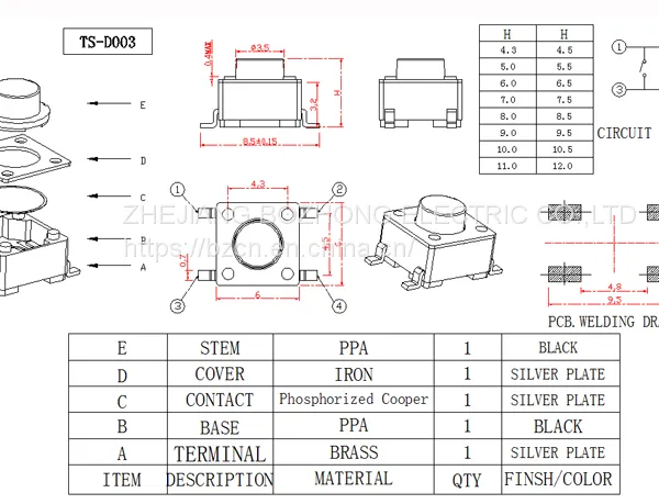 BZCN 6*6 TS-D003 Factory Direct Sale High Performance Tact Switches photo-3