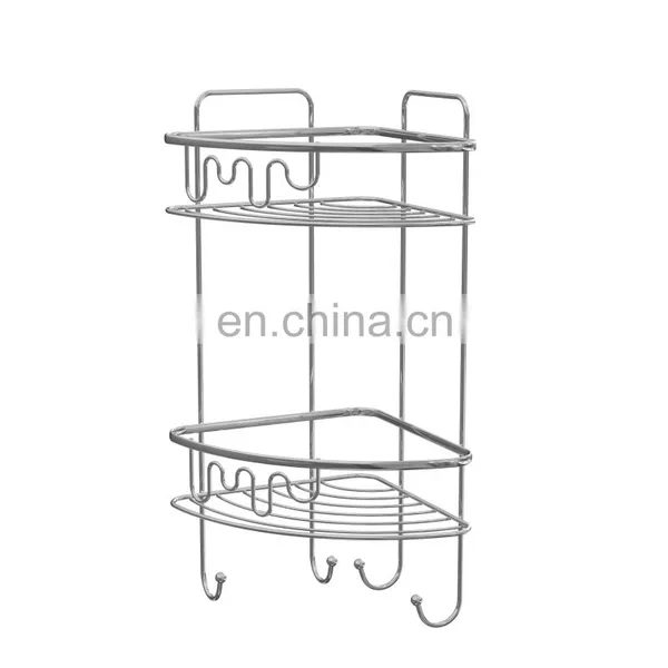 Customized Chrome Stainless Steel Bathroom Caddy With Magic Sticker 2-Layer Triangle Wall Mounted Storage Rack